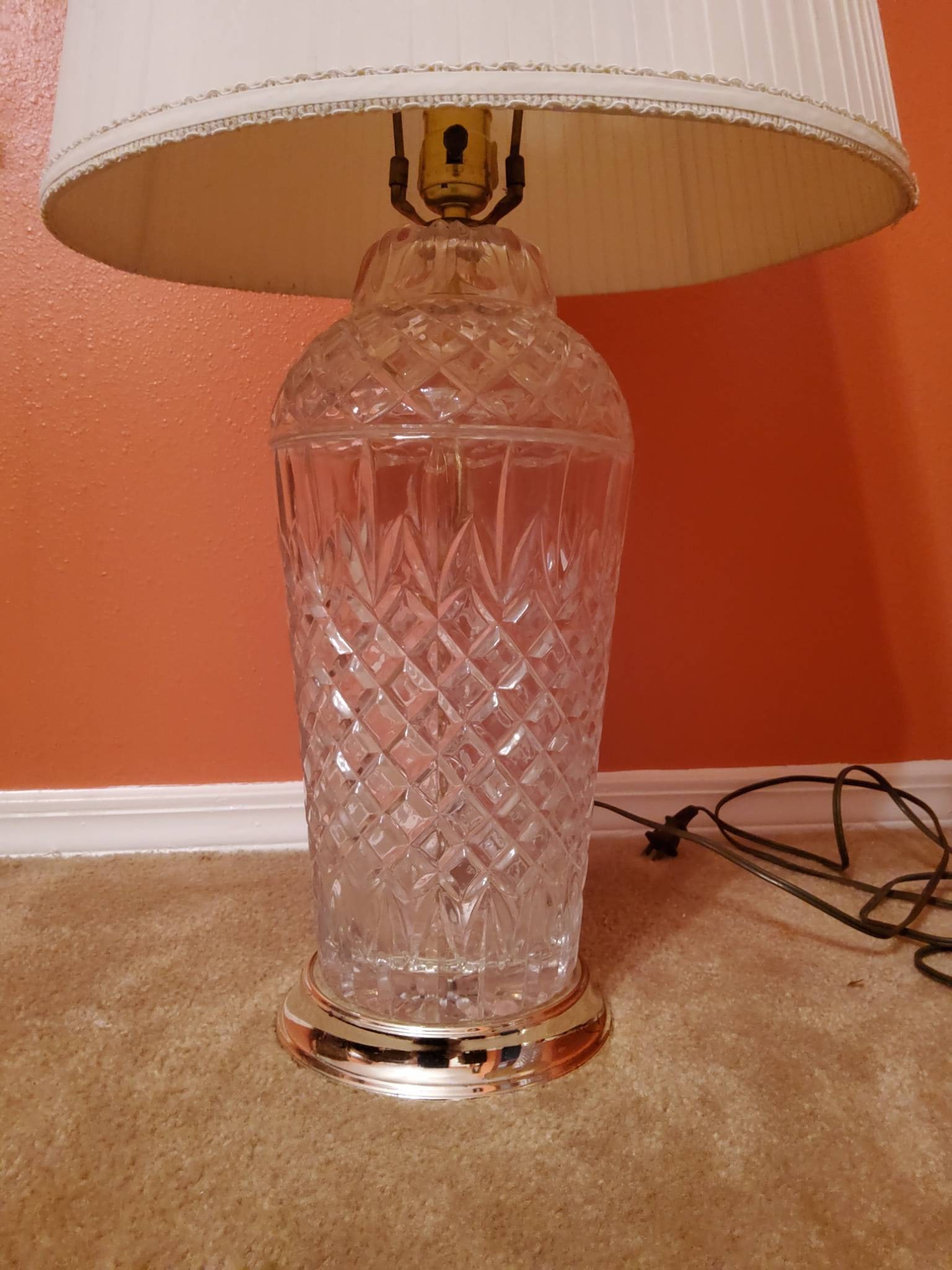 Pair of Crystal Table Lamps with White Fabric Shades