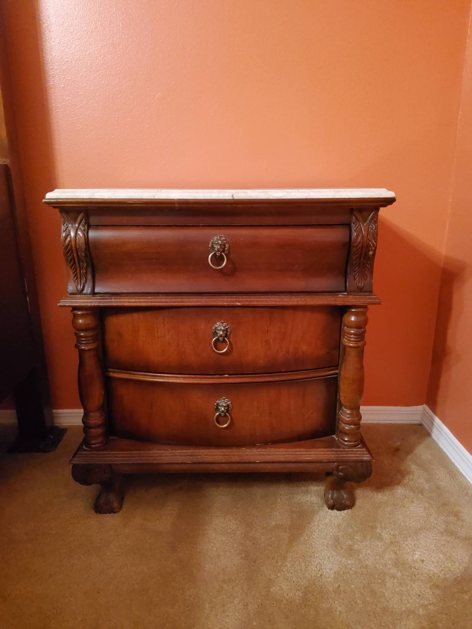 Wooden 3-Drawer Chest with Marble Top