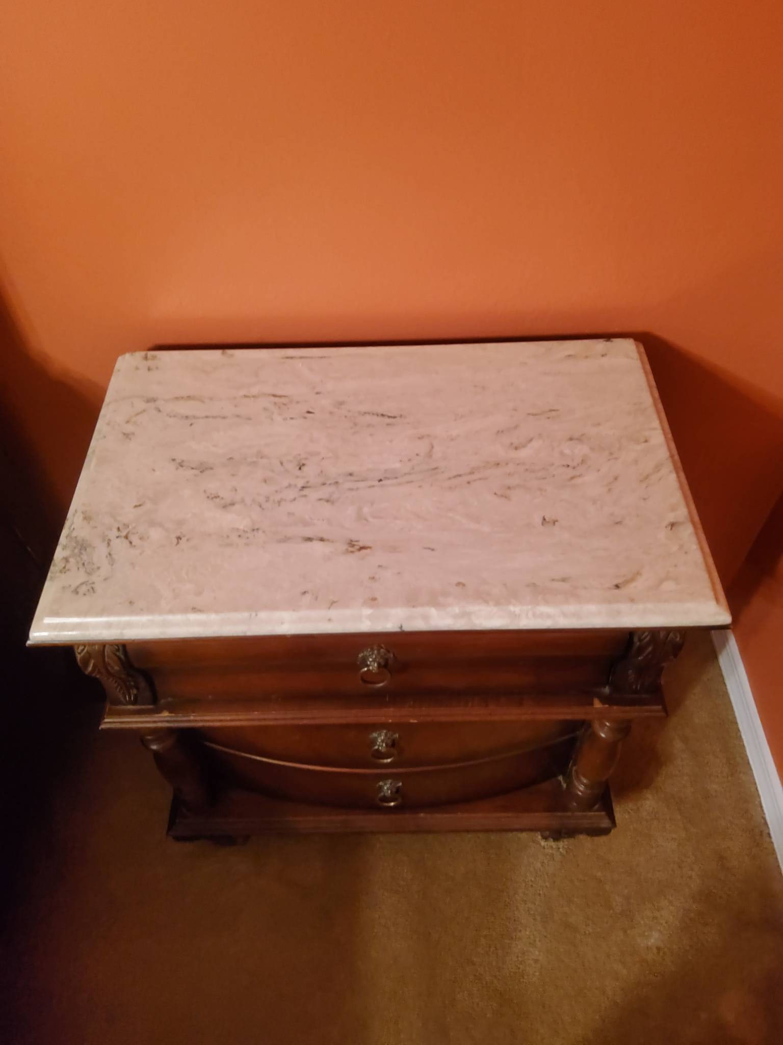 Wooden 3-Drawer Chest with Marble Top