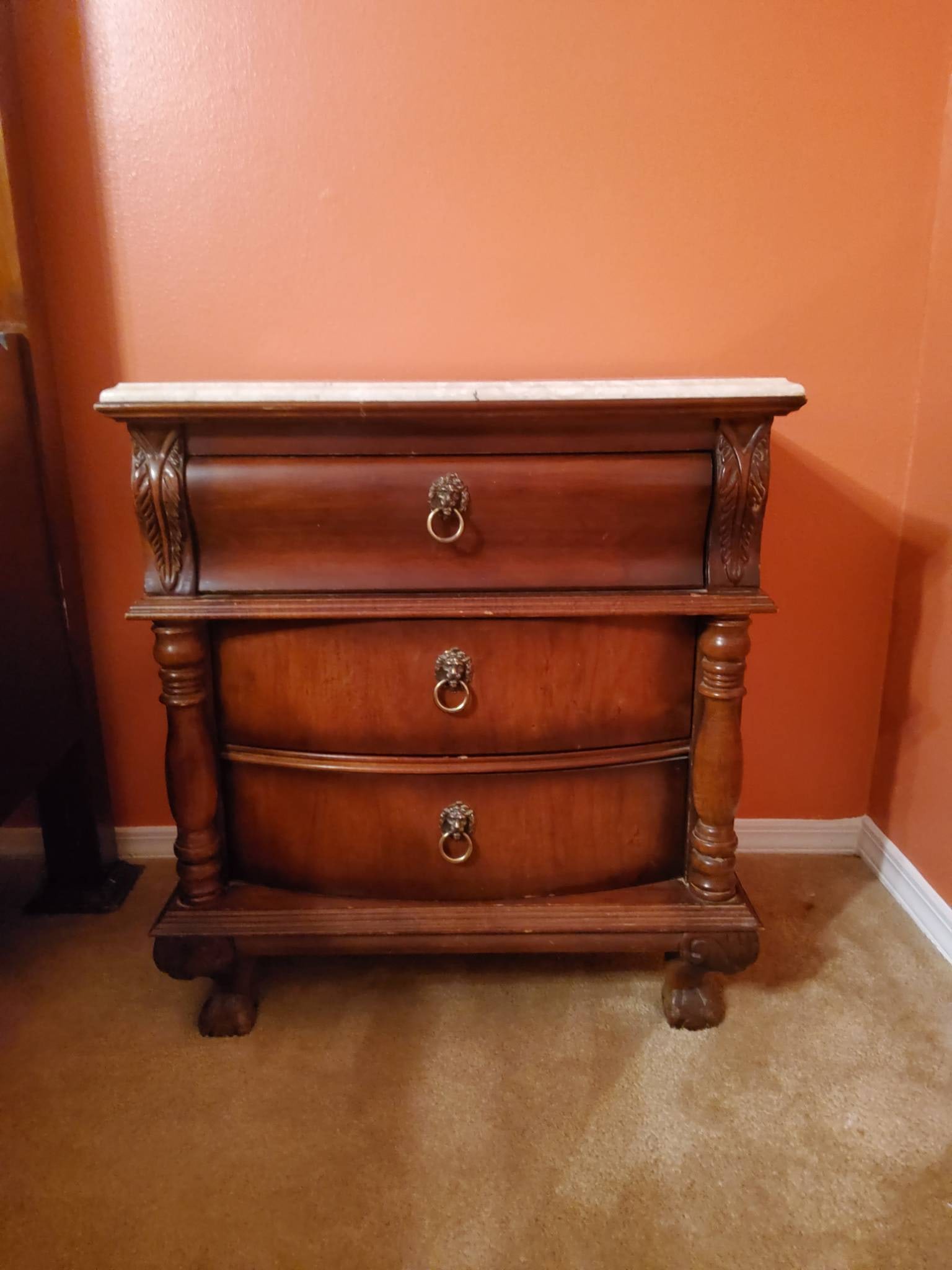 Wooden 3-Drawer Chest with Marble Top