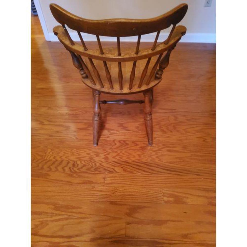 Vintage Wooden Windsor Style Captains Arm Chair - Spindle Back, Turned Legs, Medium Brown