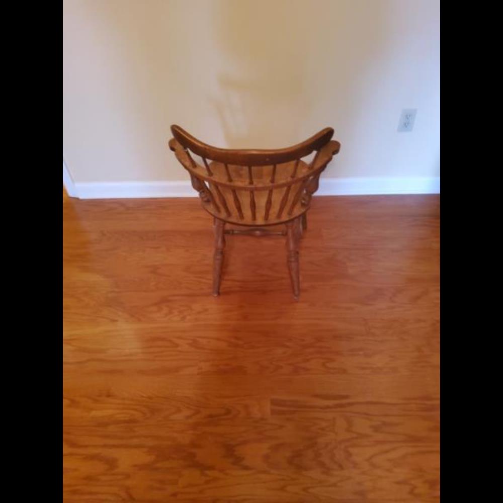Vintage Wooden Windsor Style Captains Arm Chair - Spindle Back, Turned Legs, Medium Brown