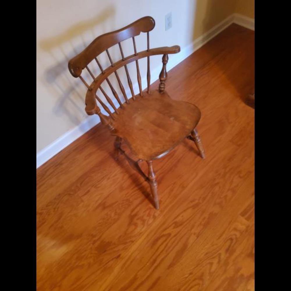 Vintage Wooden Windsor Style Captains Arm Chair - Spindle Back, Turned Legs, Medium Brown