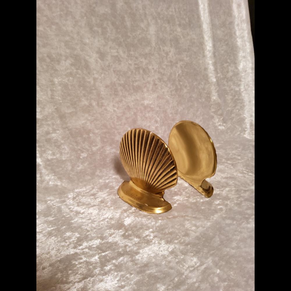 Vintage Brass Clam Shell Bookends - Decorative, Nautical Style
