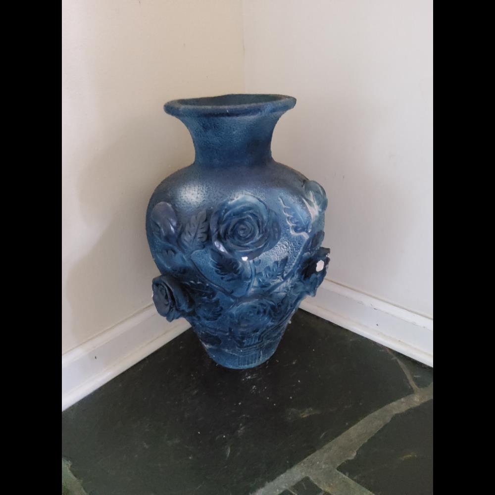 Floral Embossed Vase, Decorative, Blue