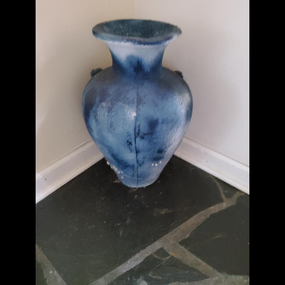 Floral Embossed Vase, Decorative, Blue