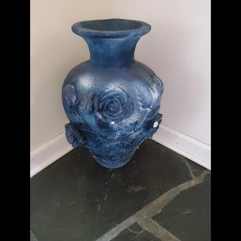 Floral Embossed Vase, Decorative, Blue