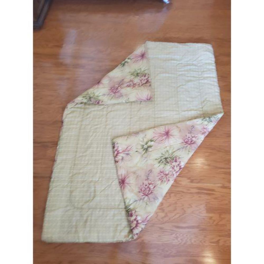 Reversible Quilted Baby Sized Comforter - Floral Pattern, Light Yellow, Pink, Green