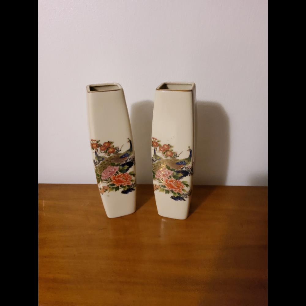 Pair Home Decor Vases - Ceramic, Peacock Design, Pair