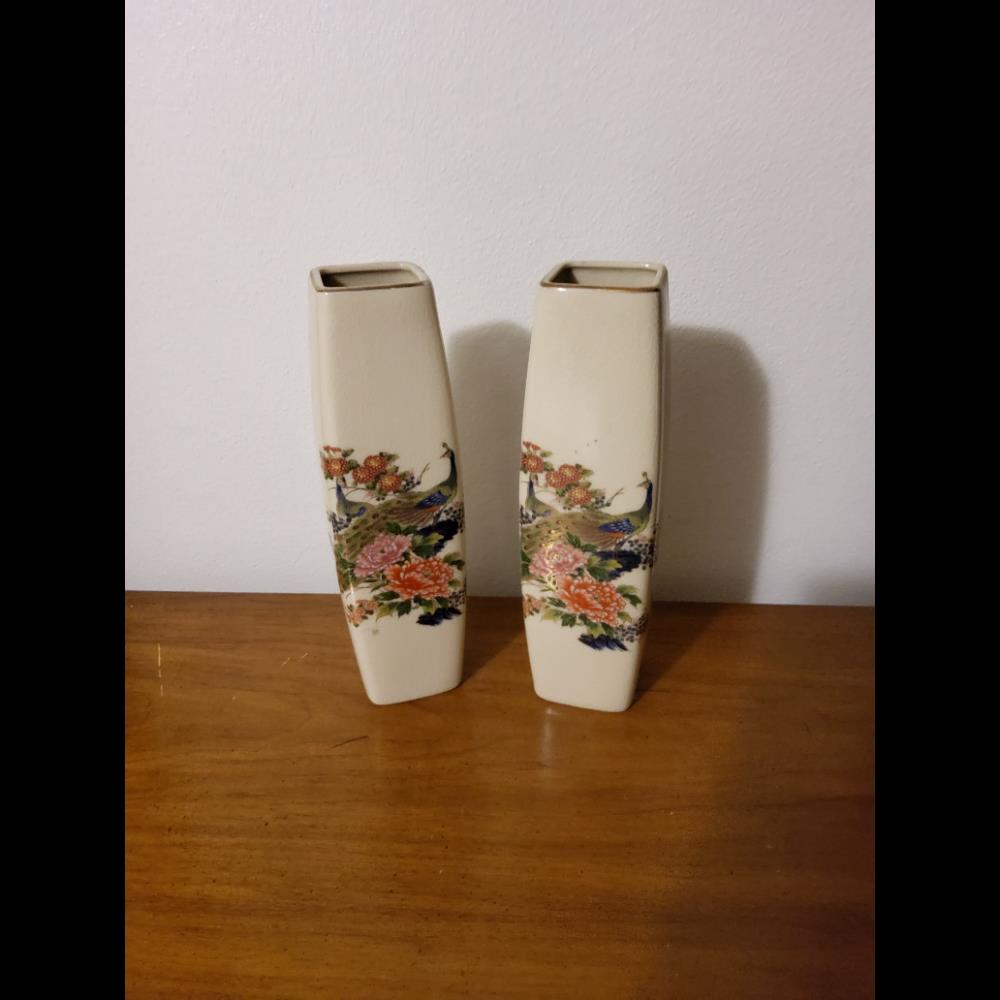 Pair Home Decor Vases - Ceramic, Peacock Design, Pair