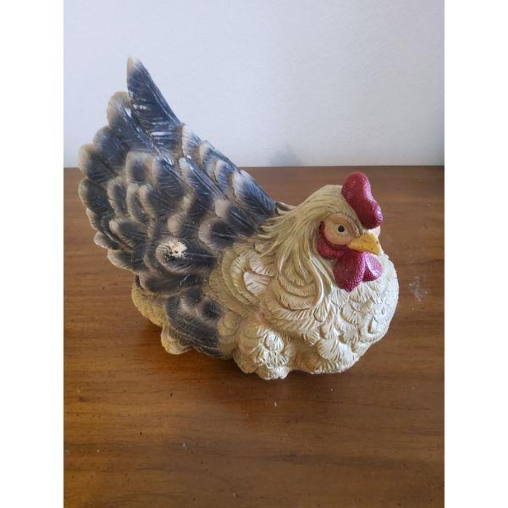 Decorative Hen Figurine - Detailed Feathers, Beige, Dark Grey, Red