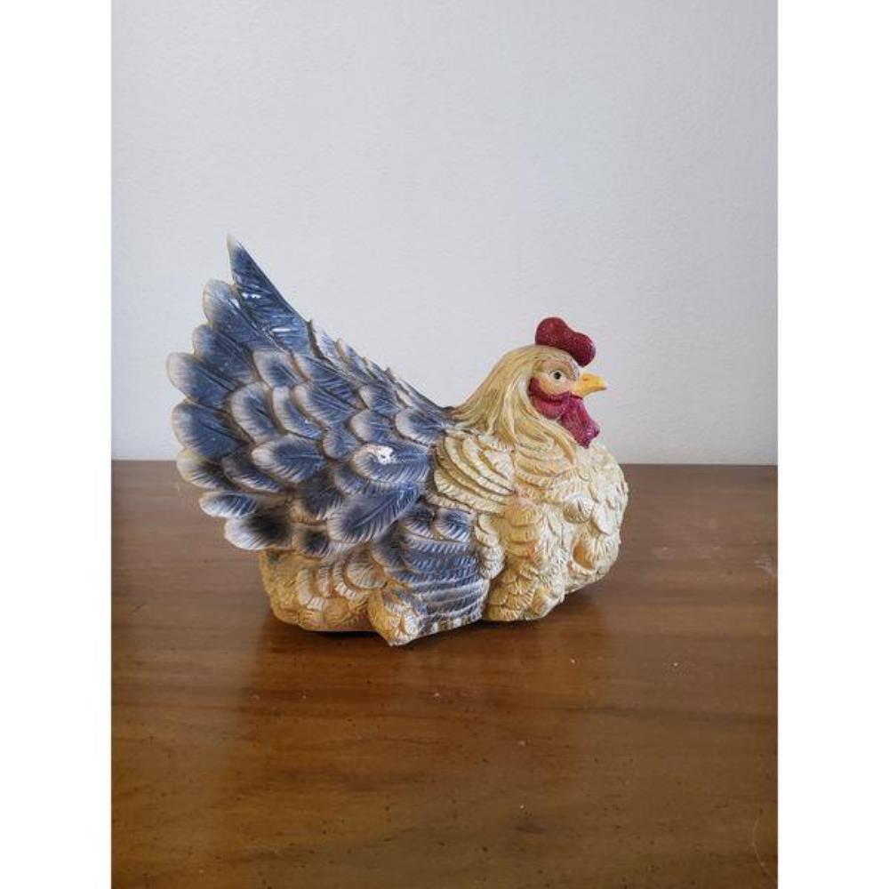Decorative Hen Figurine - Detailed Feathers, Beige, Dark Grey, Red
