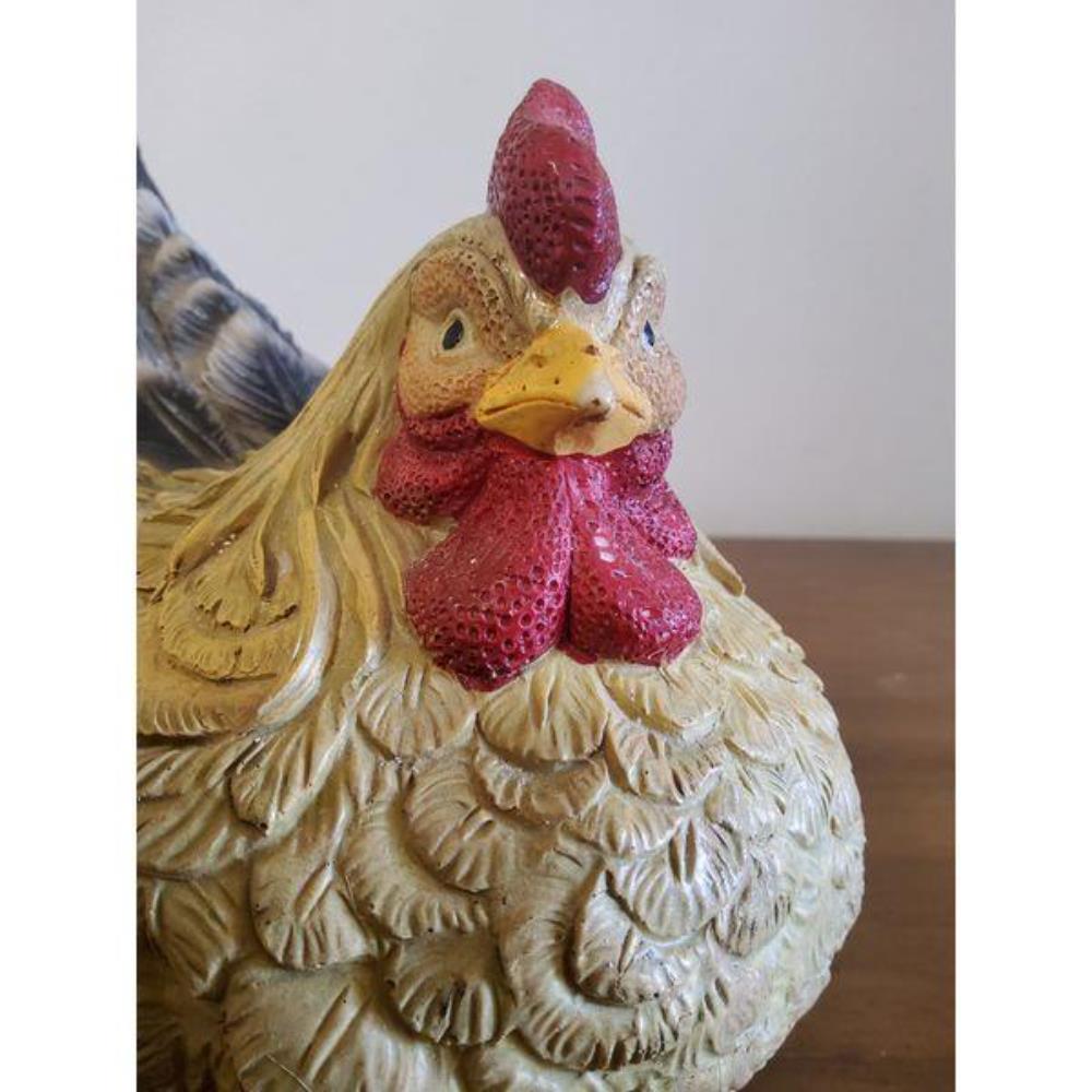 Decorative Hen Figurine - Detailed Feathers, Beige, Dark Grey, Red