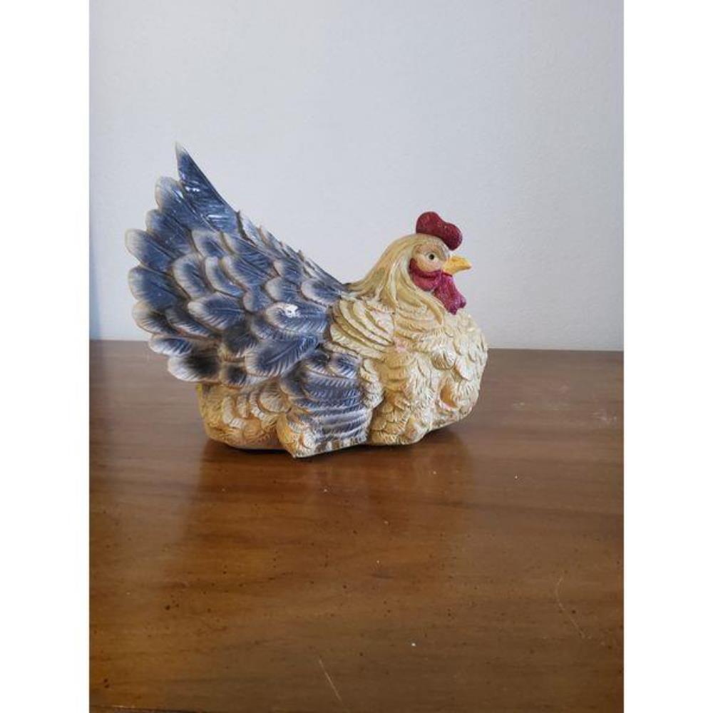 Decorative Hen Figurine - Detailed Feathers, Beige, Dark Grey, Red