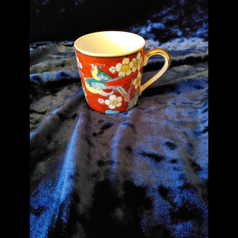 Ceramic Mug - Floral Bird Design, Gold Trim