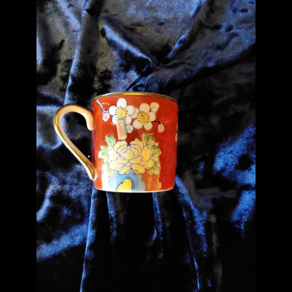 Ceramic Mug - Floral Bird Design, Gold Trim