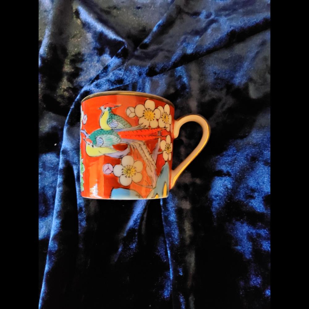 Ceramic Mug - Floral Bird Design, Gold Trim