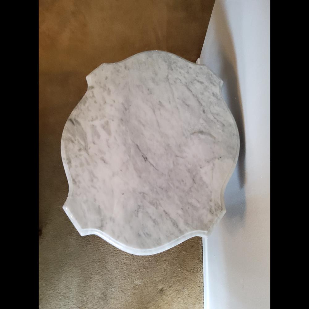 Accent Table Marble Top Dark Brown Scalloped Edge