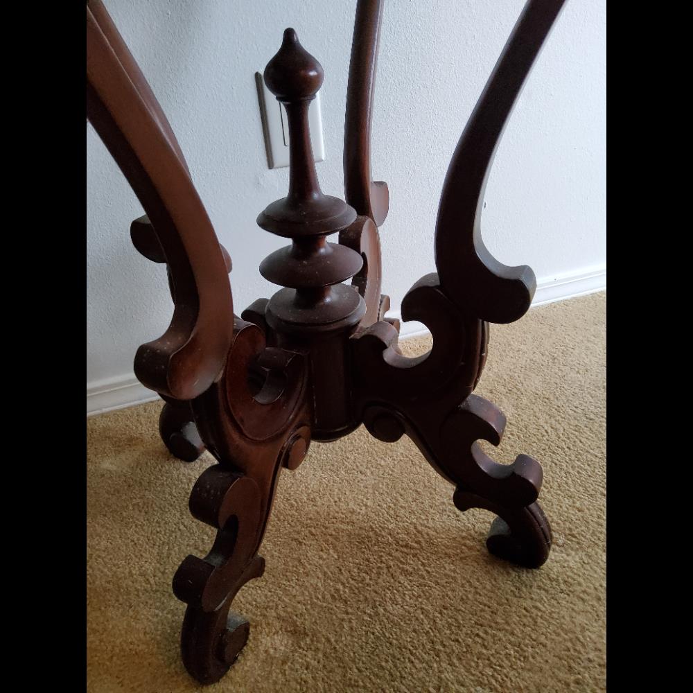 Accent Table Marble Top Dark Brown Scalloped Edge