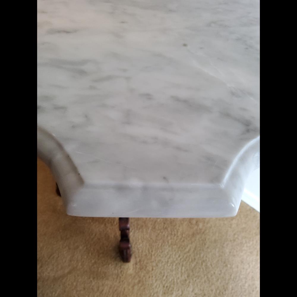 Accent Table Marble Top Dark Brown Scalloped Edge
