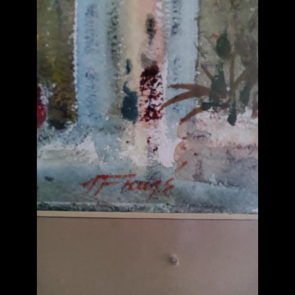Pair Framed Watercolor Painting, Street Scene, Signed Artwork