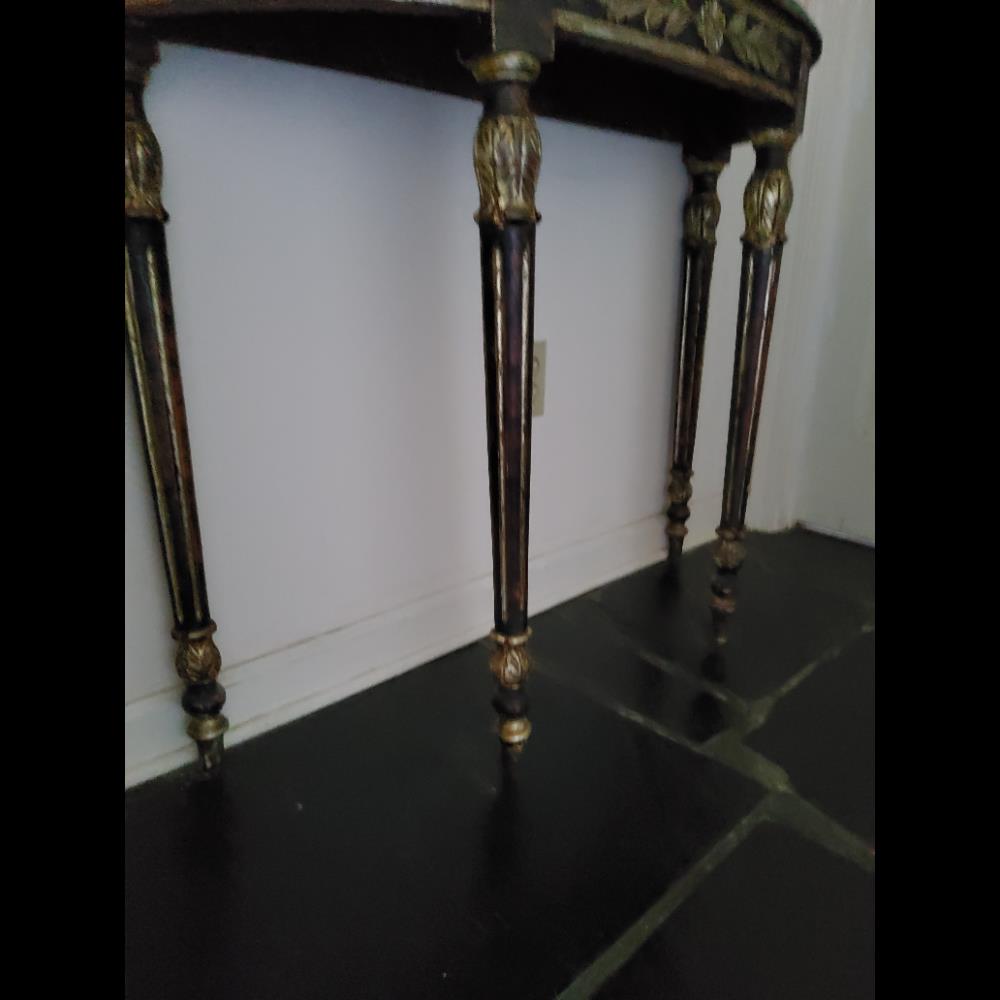 Antique Console Table - Half-Moon Shape, Gold Leaf Accents, Ornate Design