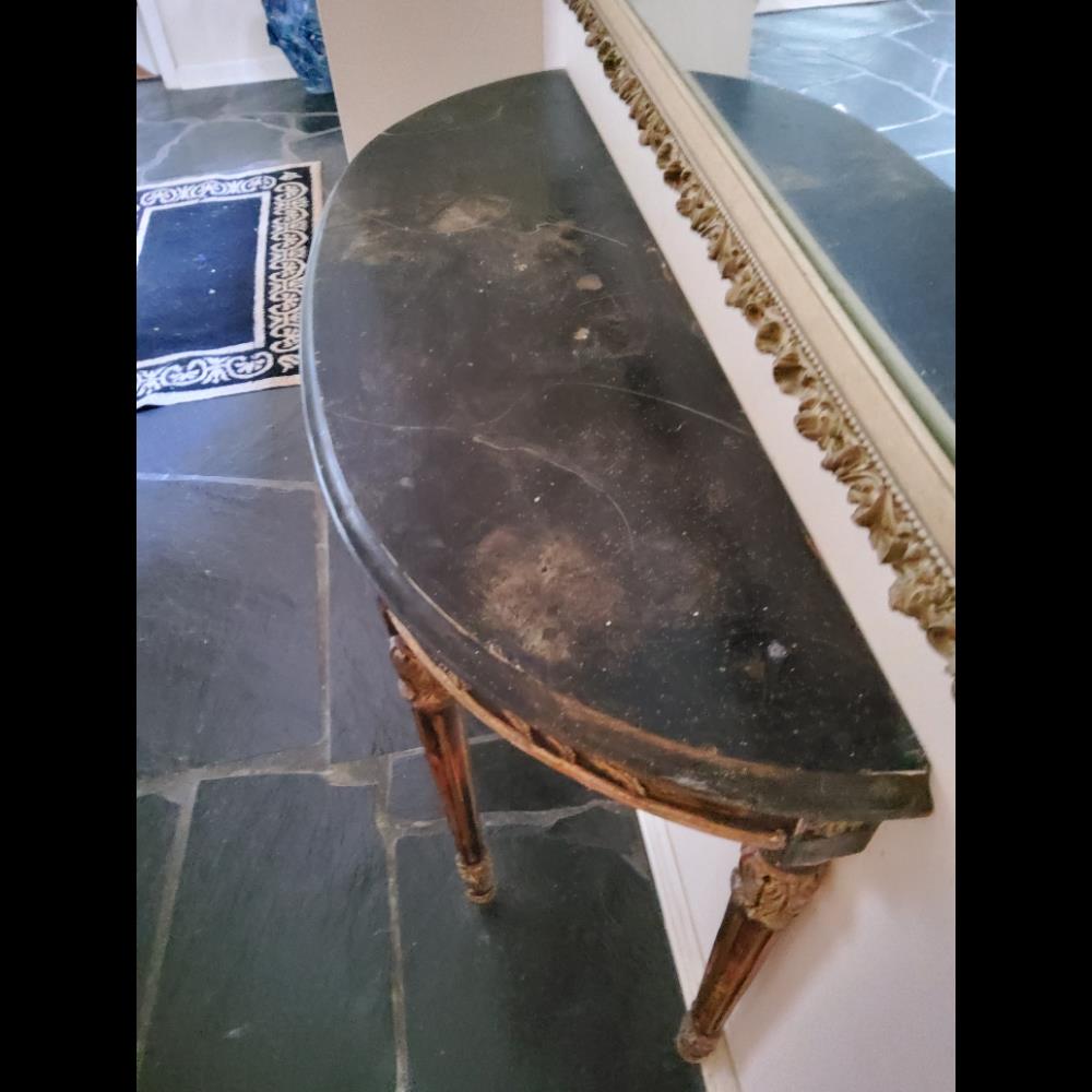 Antique Console Table - Half-Moon Shape, Gold Leaf Accents, Ornate Design