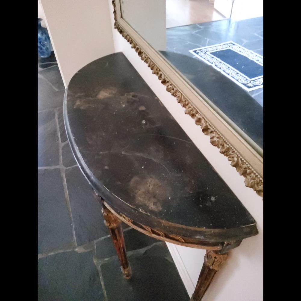 Antique Console Table - Half-Moon Shape, Gold Leaf Accents, Ornate Design