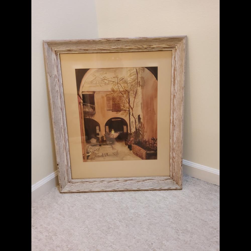 A. Walters Framed Courtyard Print - 1-31-60, Wood Frame