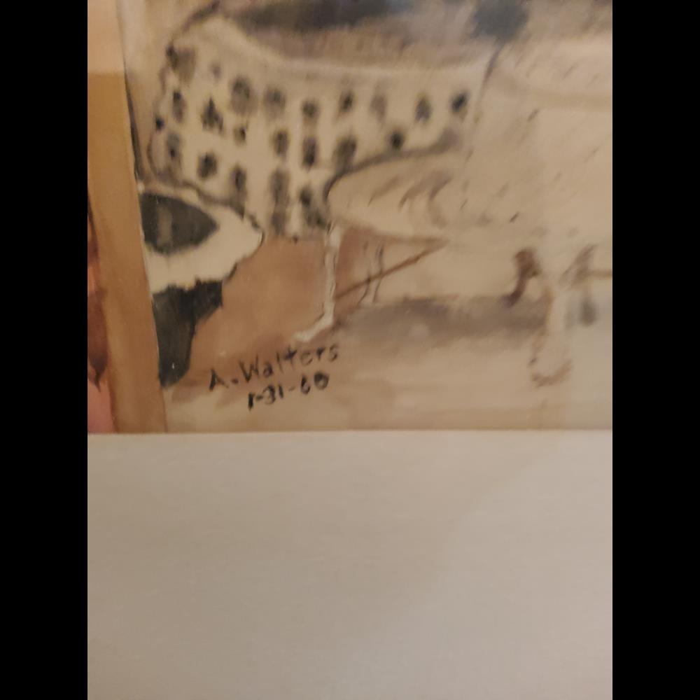 A. Walters Framed Courtyard Print - 1-31-60, Wood Frame