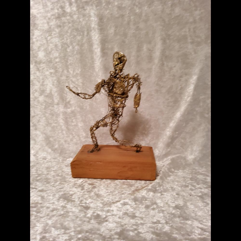 Wire Sculpture - Human Figure on Wood Base