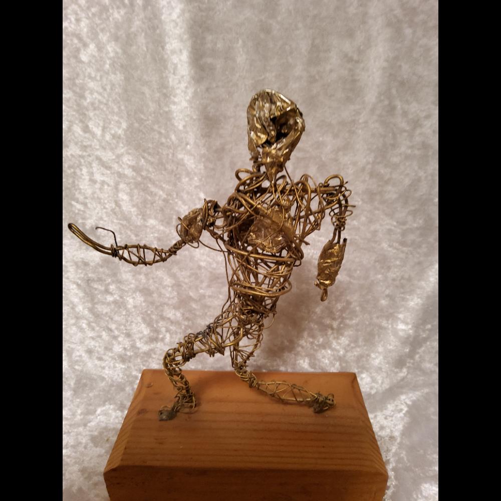 Wire Sculpture - Human Figure on Wood Base