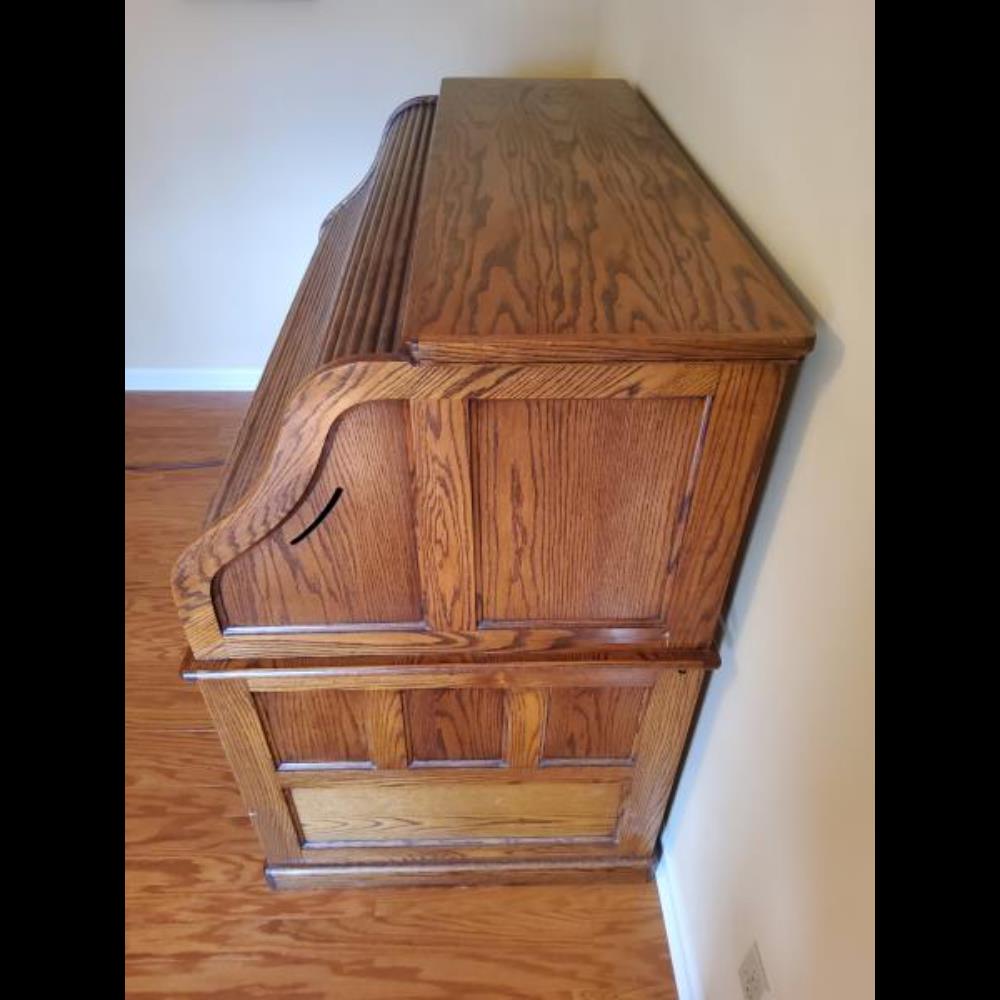 Roll-Top Desk - Solid Oak Finish, Multiple Drawers, Classic Design, Medium Brown