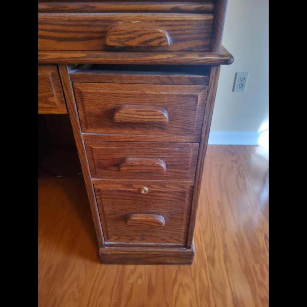 Roll-Top Desk - Solid Oak Finish, Multiple Drawers, Classic Design, Medium Brown