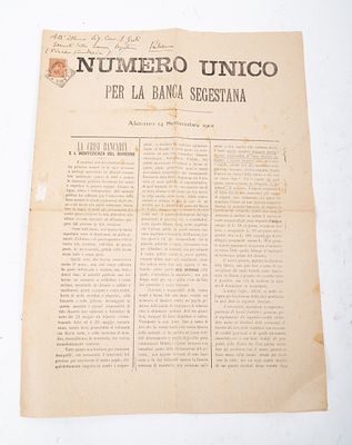 GIORNALE NUMERO UNICO PER LA BANCA SEGESTANA, Alcamo 14 Settembre 1901. Il giornale uscito in 