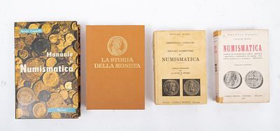 QUATTRO VOLUMI DI NUMISMATICA: 1) Ambrosoli / Gnecchi MANUALE ELEMENTARE DI NUMISMATICA, ed. 