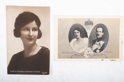 DUE FOTOCARTOLINE CON DEDICA di Giovanna di Savoia, principessa d’Italia e Zarina consorte di 