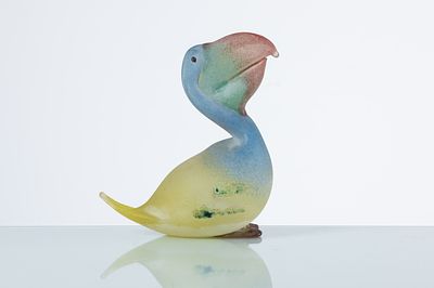 MAESTRI MURANESI, Figura di uccello pellicano in vetro. Produzione Murano, Italia 1980 ca. 
