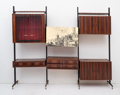 MOBILIFICIO CANT&Uacute;, Libreria. Produzione Italia 1960 ca. Libreria con struttura in metallo 