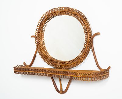 VIVAI DEL SUD (Attr.le), Specchio circolare con mensola. Produzione Italia, 1970 ca. Specchio da 