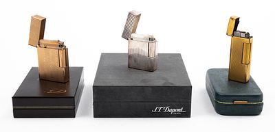 TRE ACCENDINI Accendino Dupont placcato oro con scatola originale, accendino Dunhill placcato 