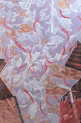 Julie Oakes - Julie Oakes "Staircase of Wonders" Gouache painting on paper. Framed. FMV $2,400. Fair 