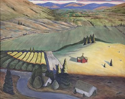 James Postill - James Postill. "Coldstream Valley". Original fresco painting on panel. 16"H x