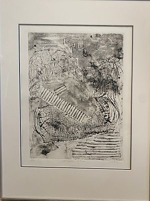 Gail Short - Gail Short. "Looking Down to Town". Original collagraph. 19"H x 25"W. $300 FMV. Gail