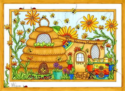 Nancy Vince - Nancy Vince. "The Honey House". Alcohol Ink Print on Metal. 8"H x 12"W. $75 Fair