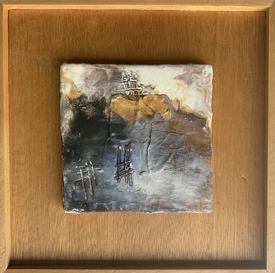Margaret Adams - Margaret Adams. "Somewhere". Oil and encaustic, framed, original painting. 12"H x