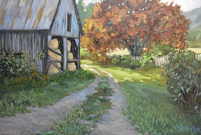 Ann Willsie - Ann Willsie. "The Hay Barn". Oil on canvas, original painting. 36"H x 24"W. $1,885 FMV.