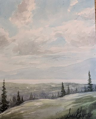 Sara Gagnon - Sara Gagnon. "Over the Lake". Original Watercolour. 10"H x 8"W. $150 FMV. Sara