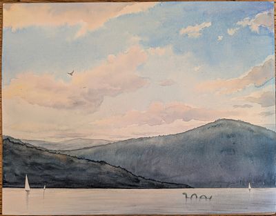 Sara Gagnon - Sarah Gagnon. "Deep Satisfaction". Original watercolour painting. 8.5"H x 11"W. $120 FMV.