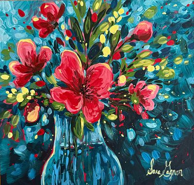 Sara Gagnon - Sarah Gagnon. "April Flowers". Acrylic, Original Painting. 8"H x 8.5"W. $70 FMV. Sara